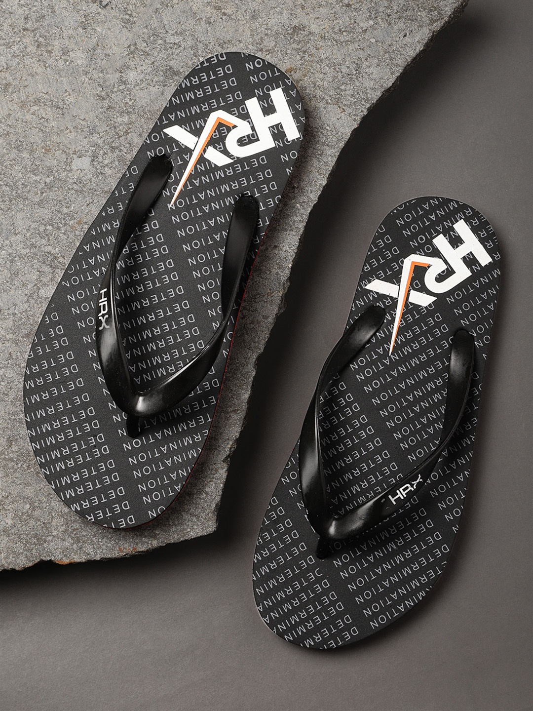 

HRX by Hrithik Roshan Men Black & Grey Brand Logo Printed Thong Flip-Flops