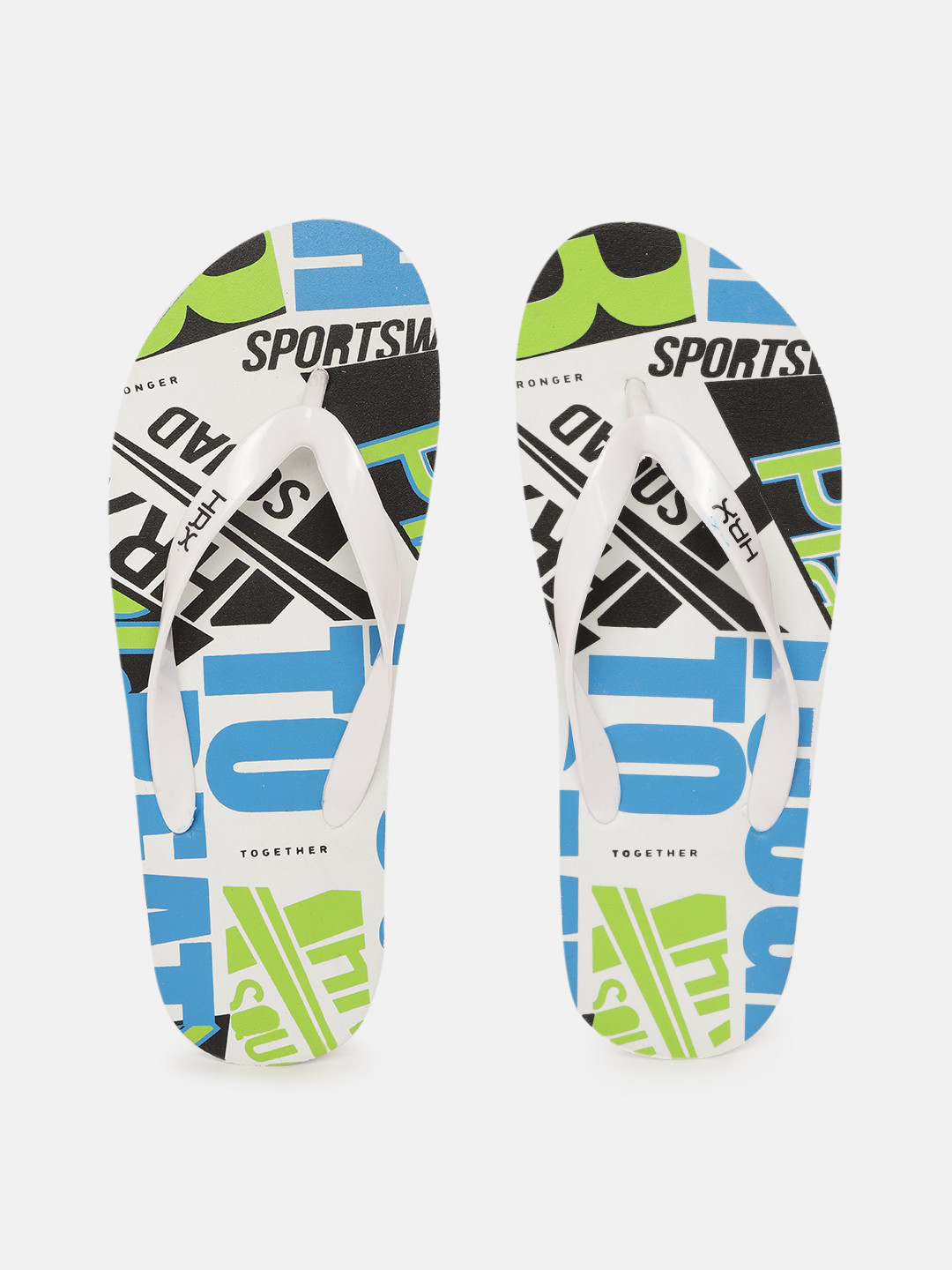 

HRX by Hrithik Roshan Men White & Blue Printed Thong Flip-Flops