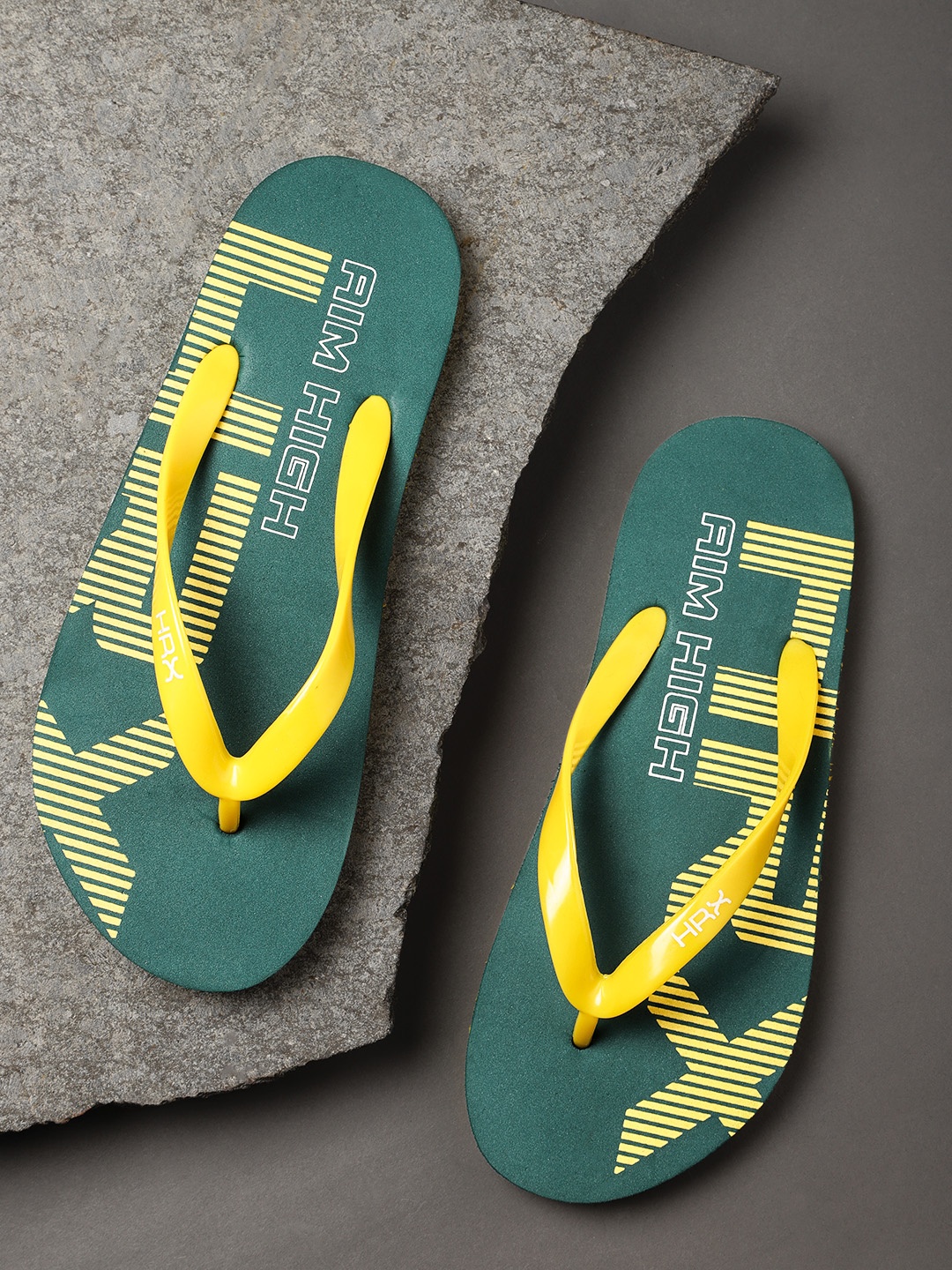 

HRX by Hrithik Roshan Men Yellow & Teal Green Brand Logo Printed Thong Flip-Flops