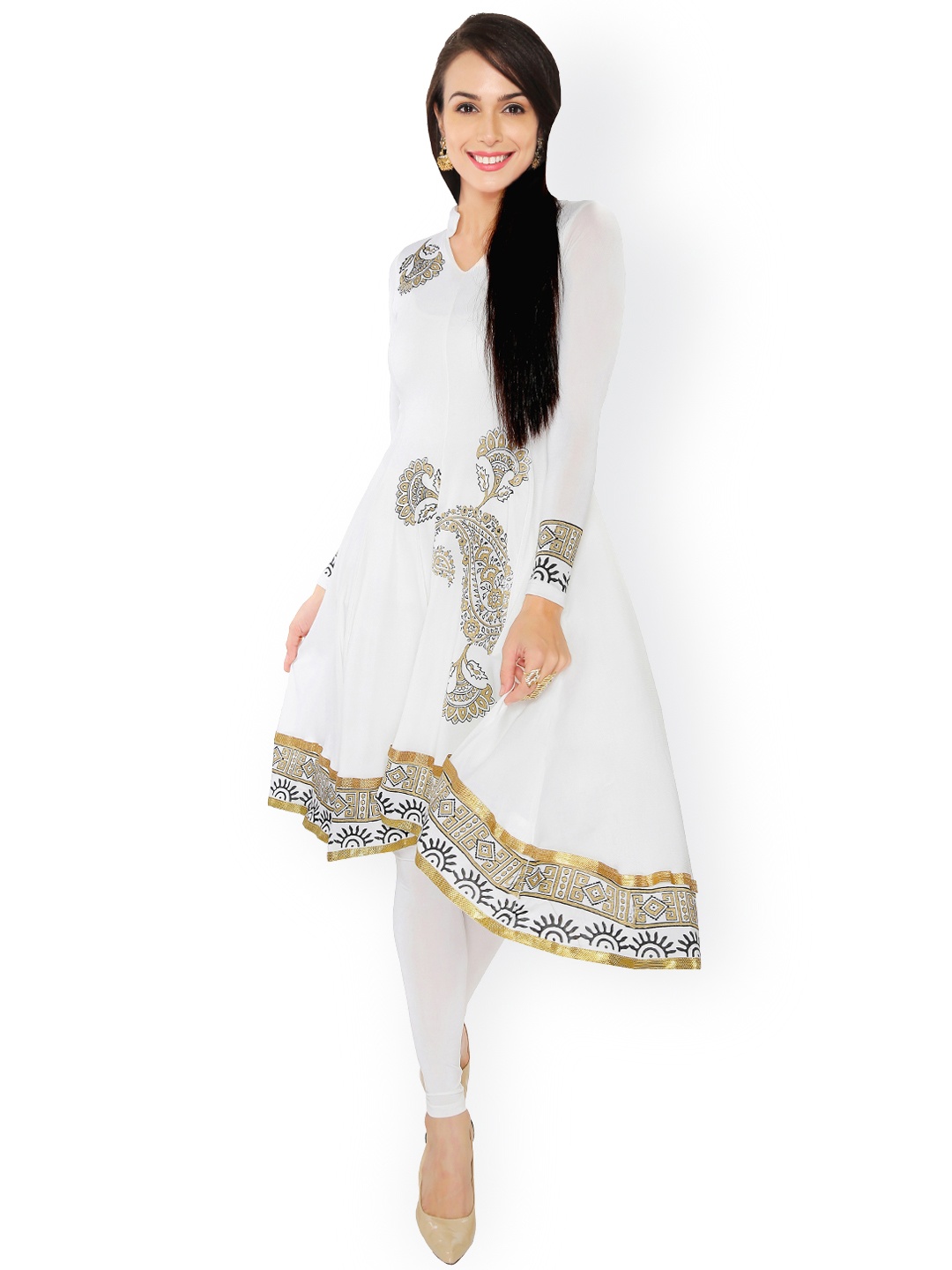 

Ira Soleil Women White Printed Anarkali Kurta