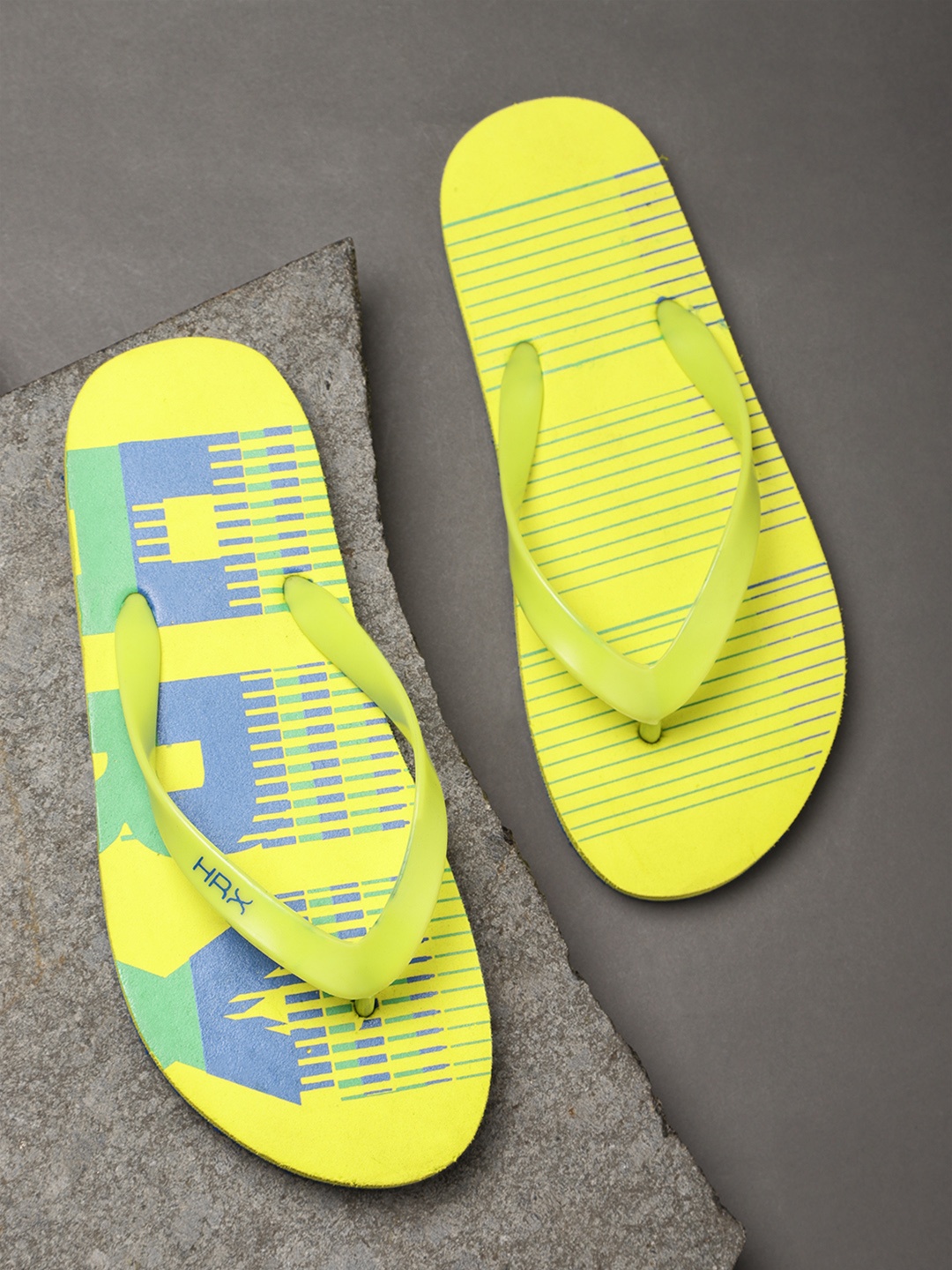 

HRX by Hrithik Roshan Men Yellow & Blue Brand Logo Printed Thong Flip-Flops