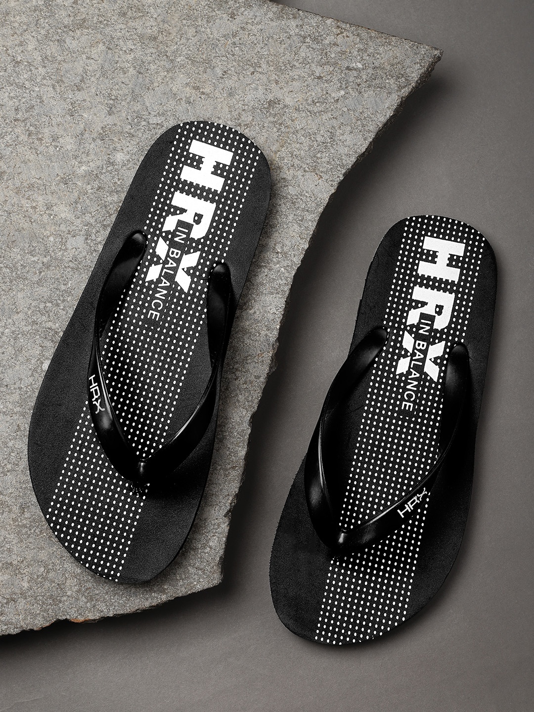 HRX by Hrithik Roshan Men Black & White Printed Thong Flip-Flops