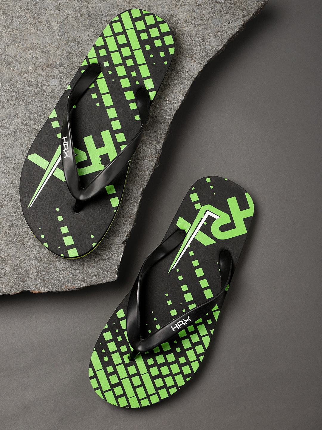 

HRX by Hrithik Roshan Men Green & Black Printed Thong Flip-Flops