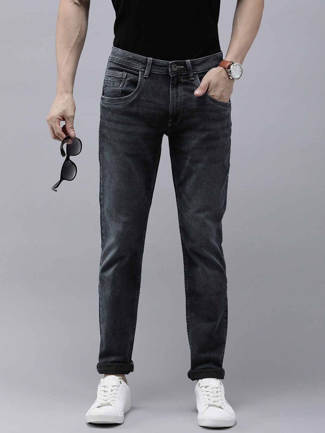 

VAN HEUSEN DENIM LABS Men Skinny Fit Light Fade Stretchable Jeans, Charcoal