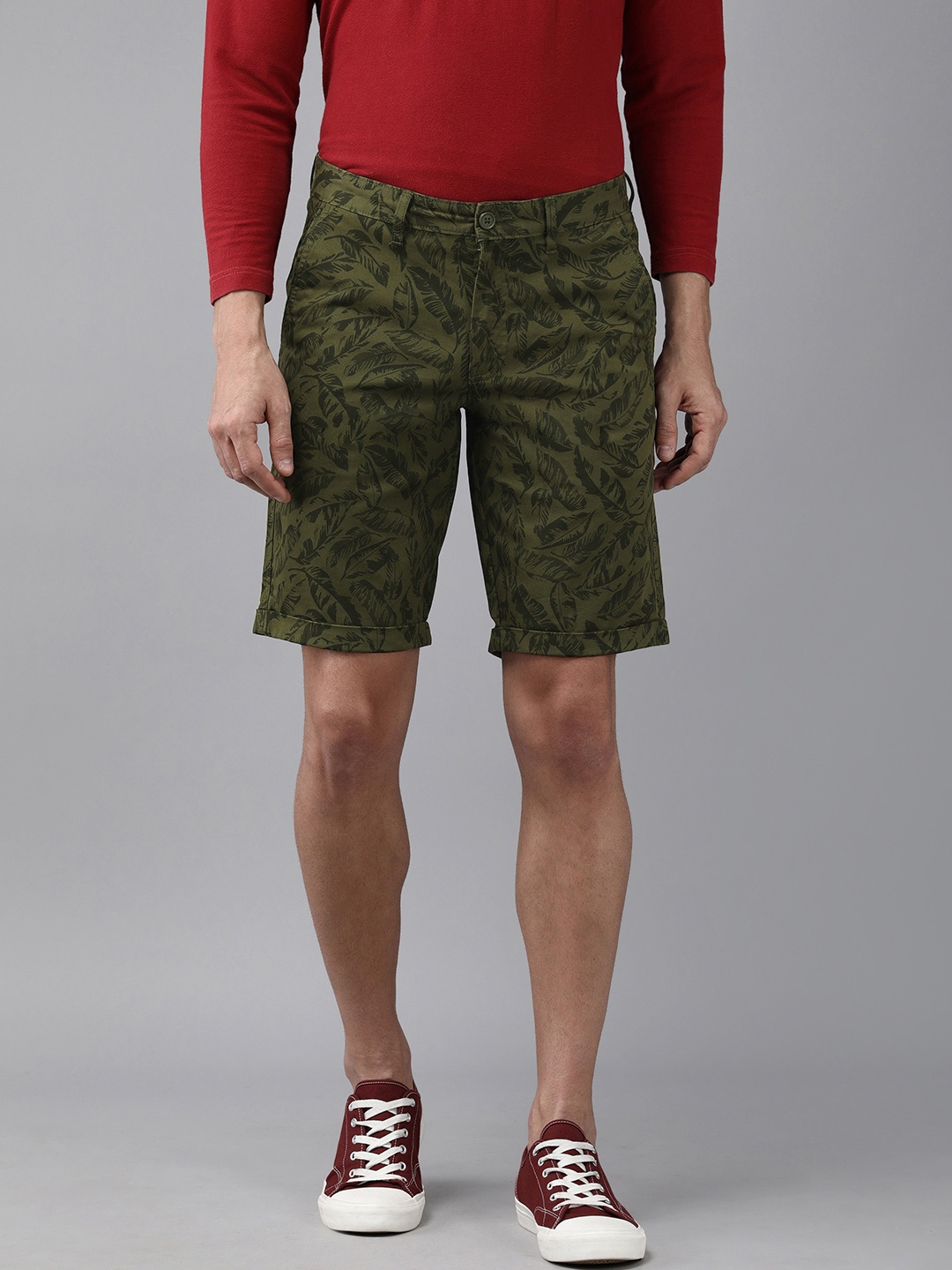 

Van Heusen Sport Men Olive Green Floral Printed Chino Shorts