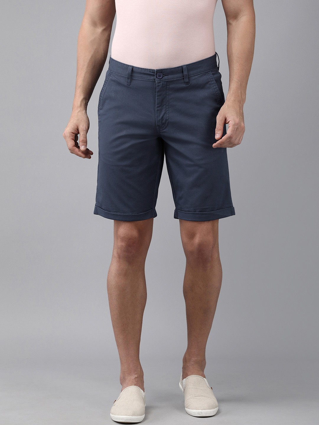 

Van Heusen Sport Men Dark Blue Self Design Regular Shorts