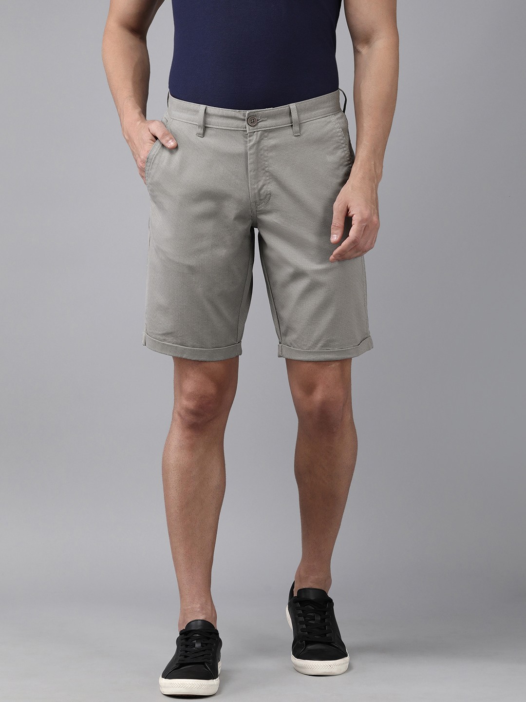 

Van Heusen Sport Men Grey Self Design Regular Shorts