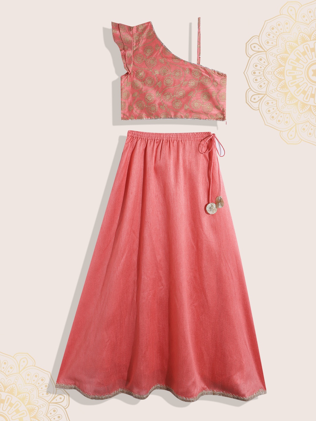 

Biba Girls Ethnic Motifs Printed Ready to Wear Lehenga & Choli, Peach