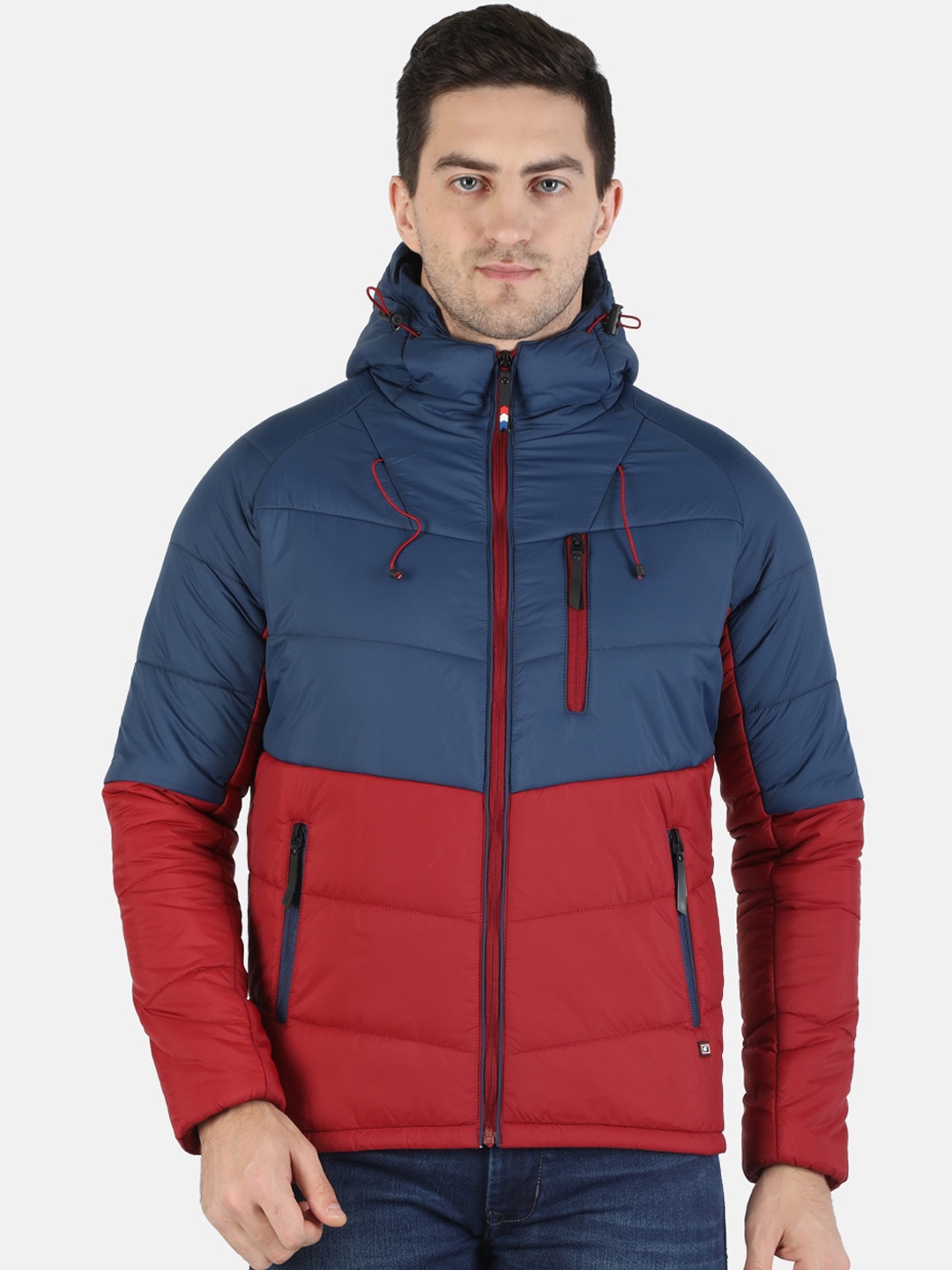 

Monte Carlo Men Navy Blue & Red Colourblocked Lightweight Puffer Jacket