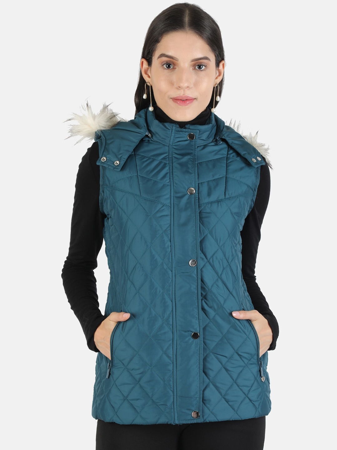 

Monte Carlo Women Blue Geometric Lightweight Quilted Jacket
