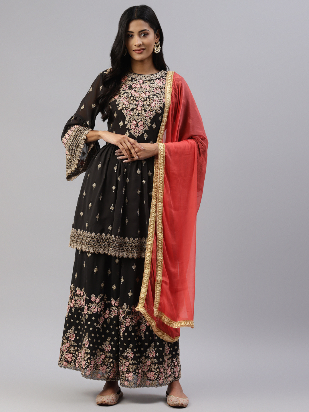 

Readiprint Fashions Black & Beige Embroidered Silk Georgette Unstitched Dress Material
