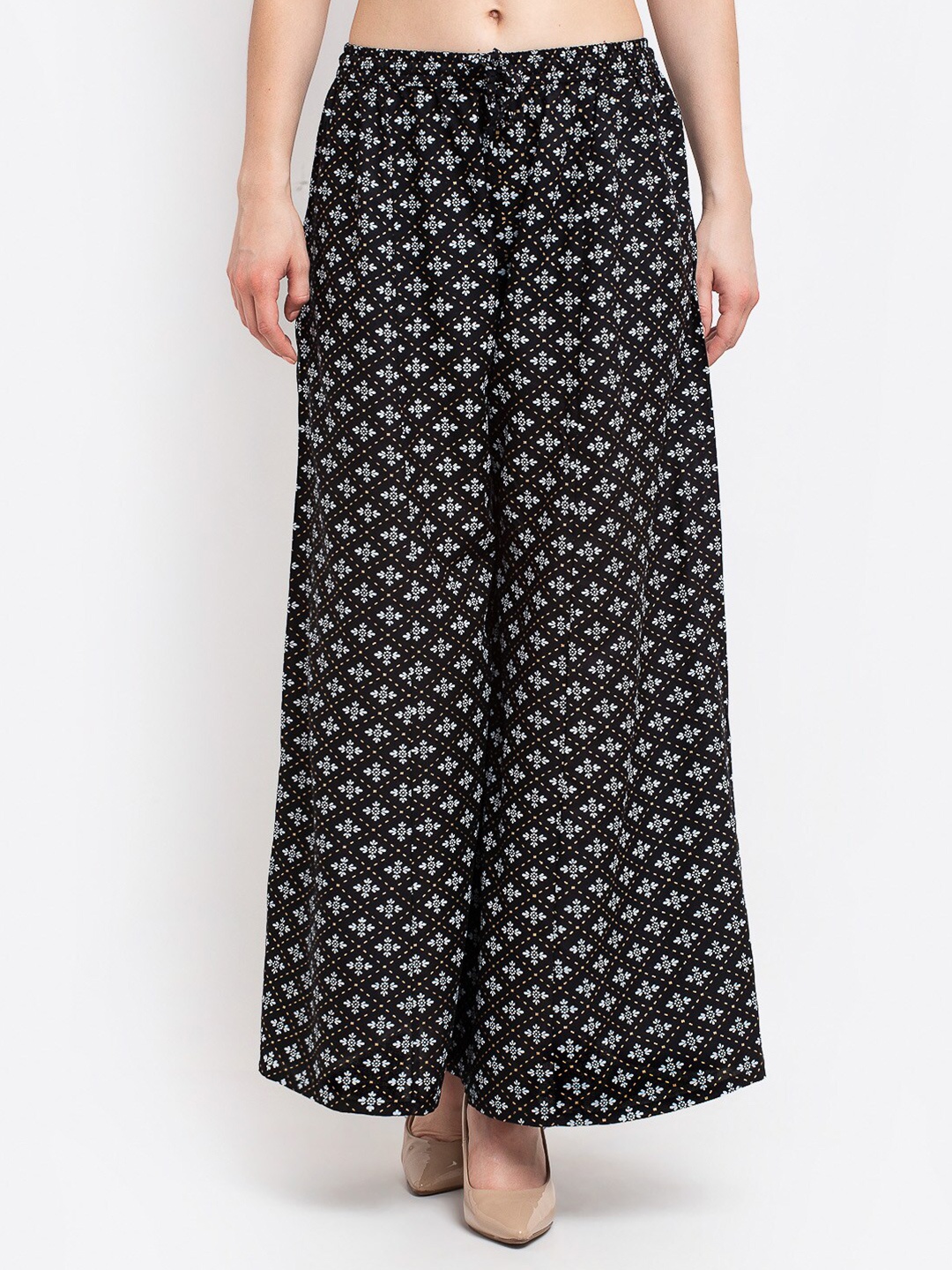 

Jinfo Women Black Ethnic Motifs Printed Flared Ethnic Palazzos