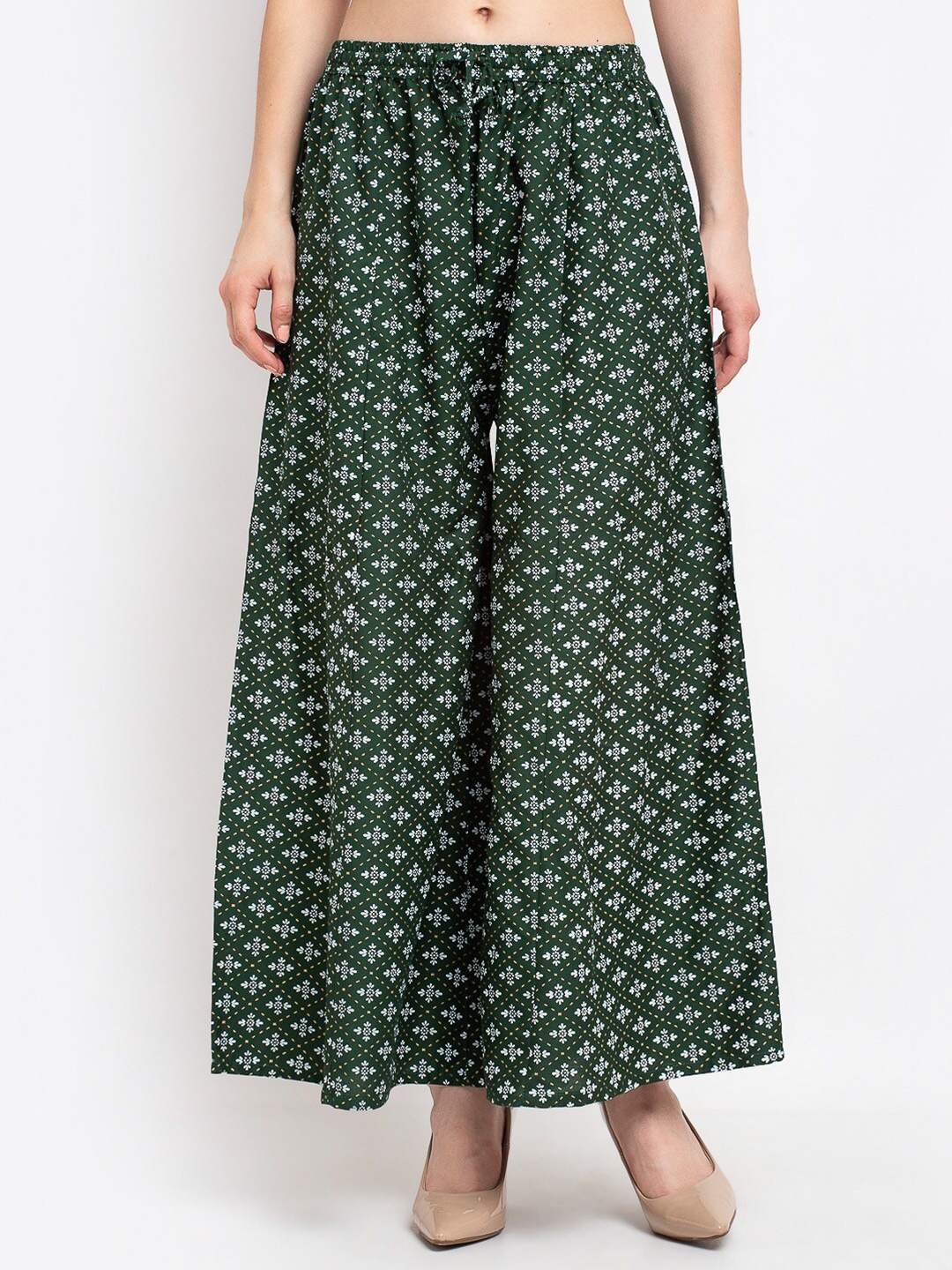 

Jinfo Women Green Ethnic Motifs Printed Flared Knitted Ethnic Palazzos