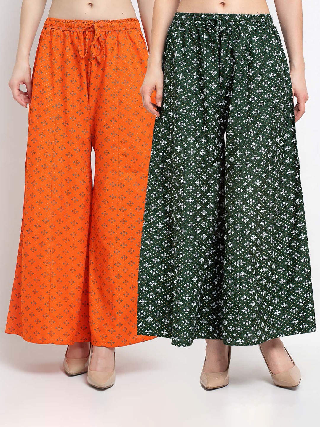 

Jinfo Women Orange & Green Ethnic Motifs Printed Flared Ethnic Palazzos Set Of 2