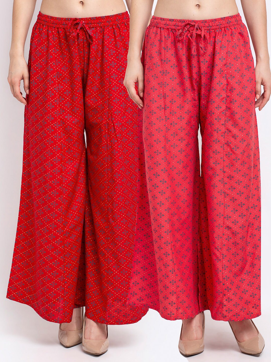 

Jinfo Women Red & Pink Pack Of 2 Floral Printed Flared Fit Palazzos