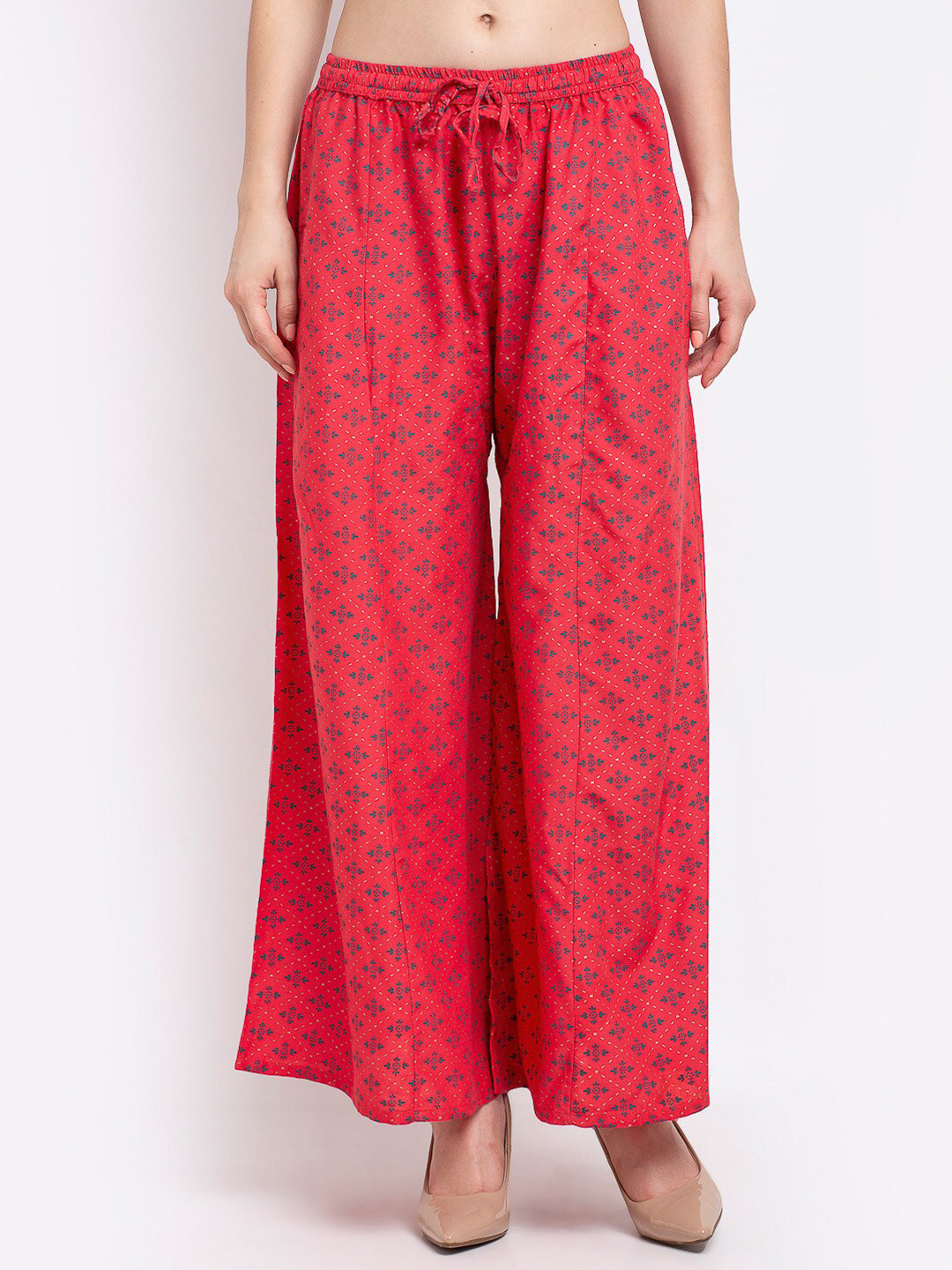 

Jinfo Women Orange Ethnic Motifs Embroidered Flared Knitted Ethnic Palazzos