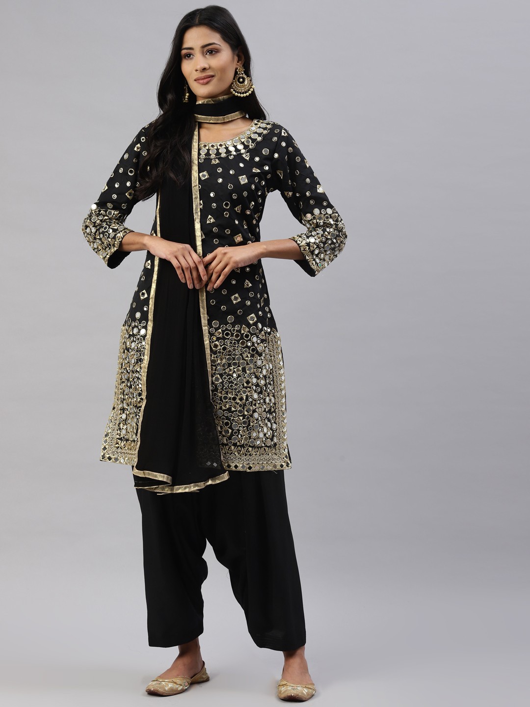 

Readiprint Fashions Black Embroidered Raw Silk Unstitched Dress Material