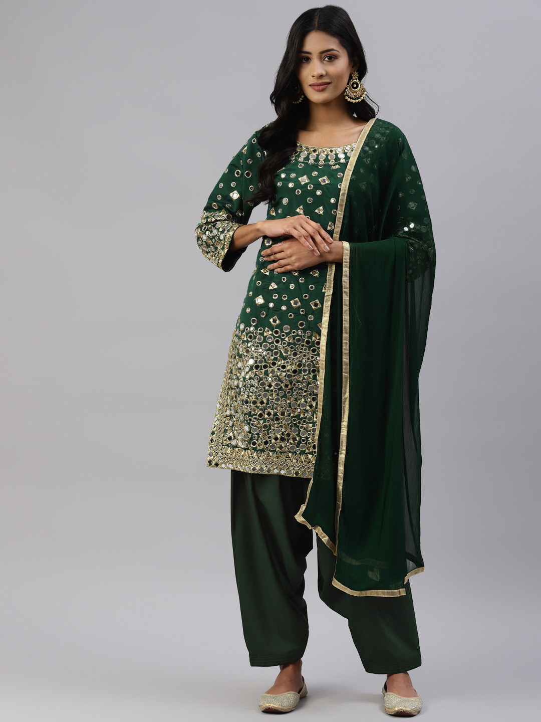 

Readiprint Fashions Green Embroidered Raw Silk Unstitched Dress Material