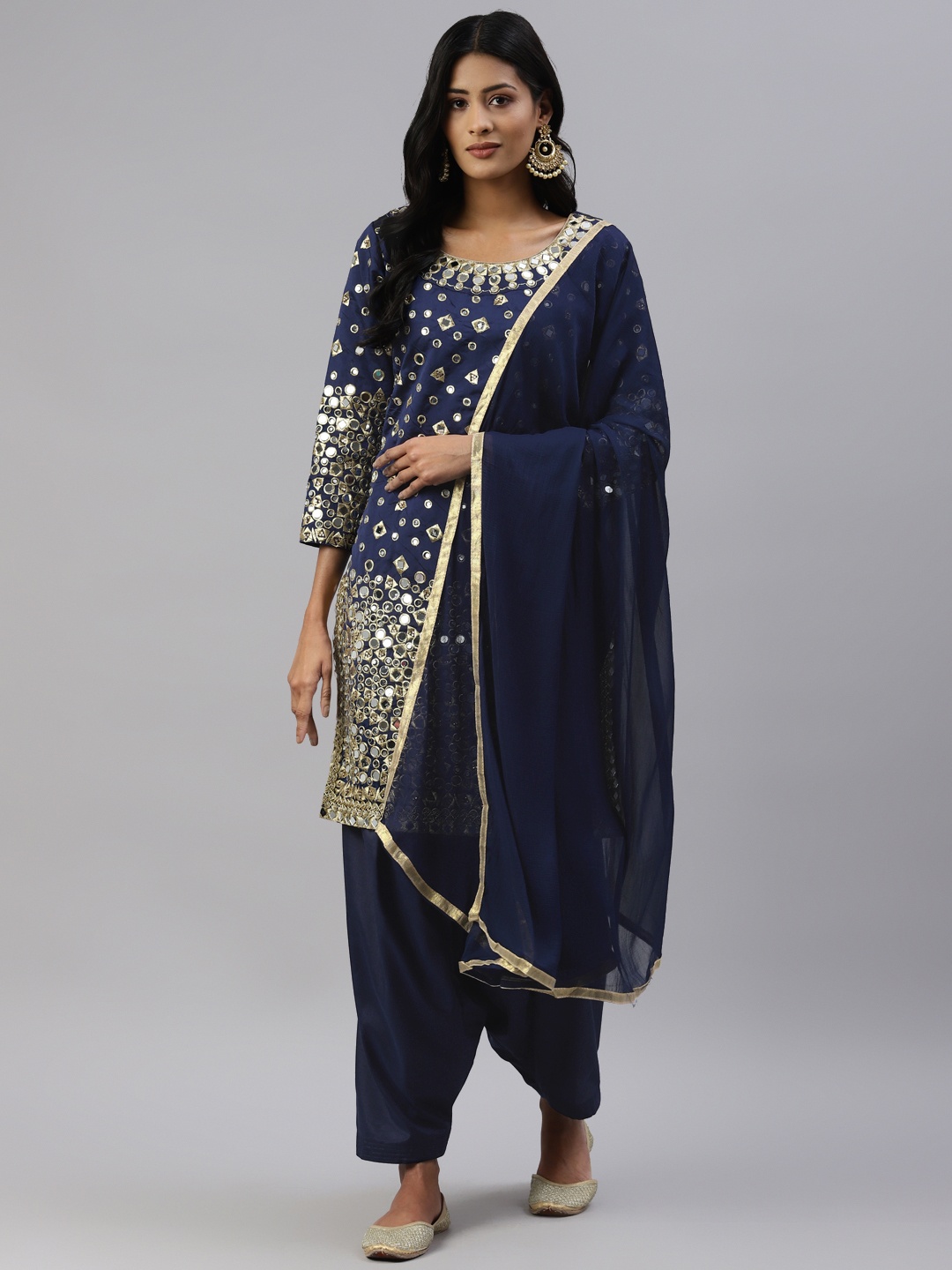 

Readiprint Fashions Navy Blue Embroidered Raw Silk Unstitched Dress Material