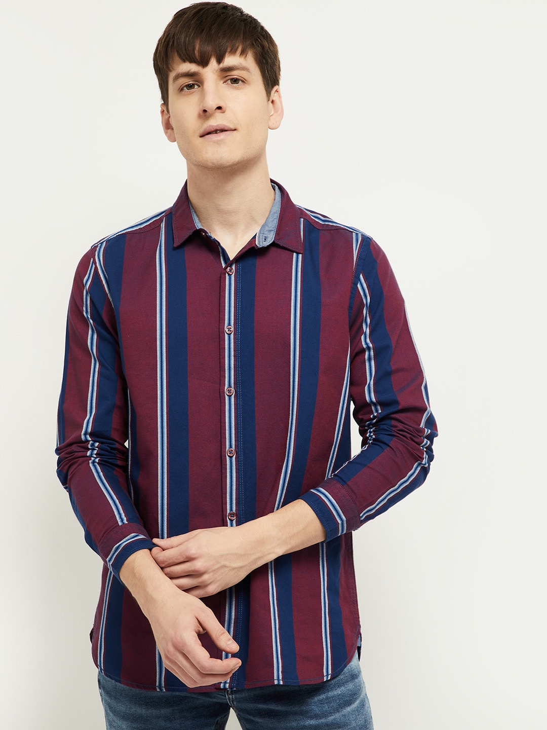 

max Men Red & Blue Striped Pure Cotton Regular Fit Casual Shirt