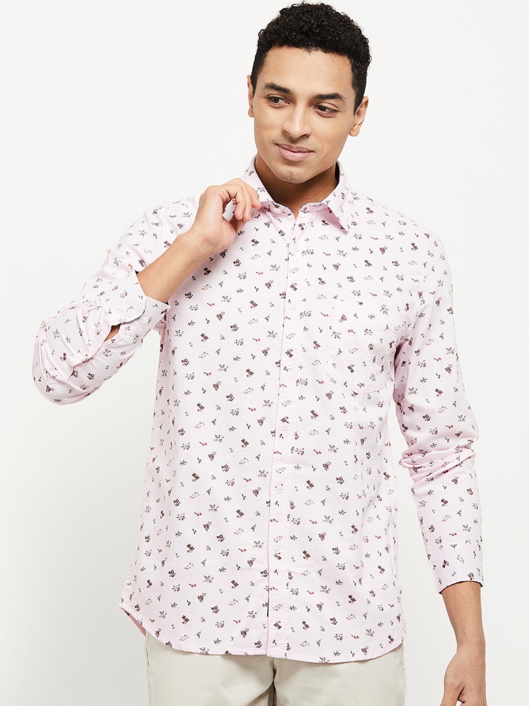 

max Men Pink Floral Printed Casual Shirt