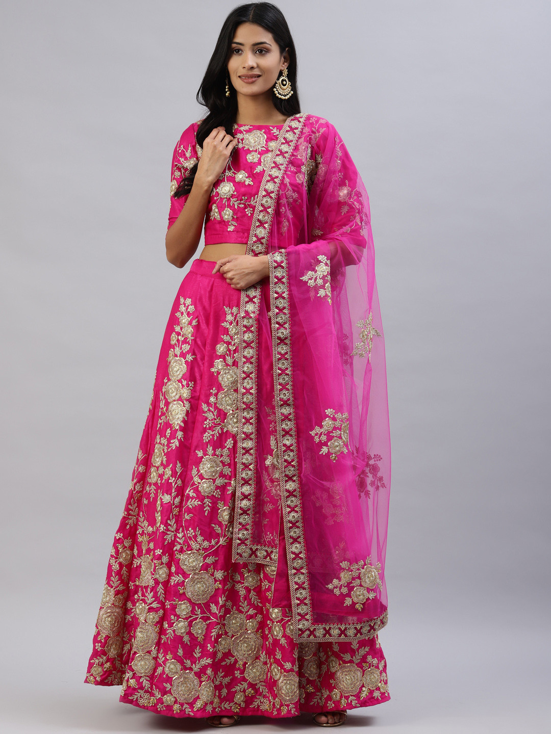 

Readiprint Fashions Magenta Embroidered Lehenga & Choli With Dupatta