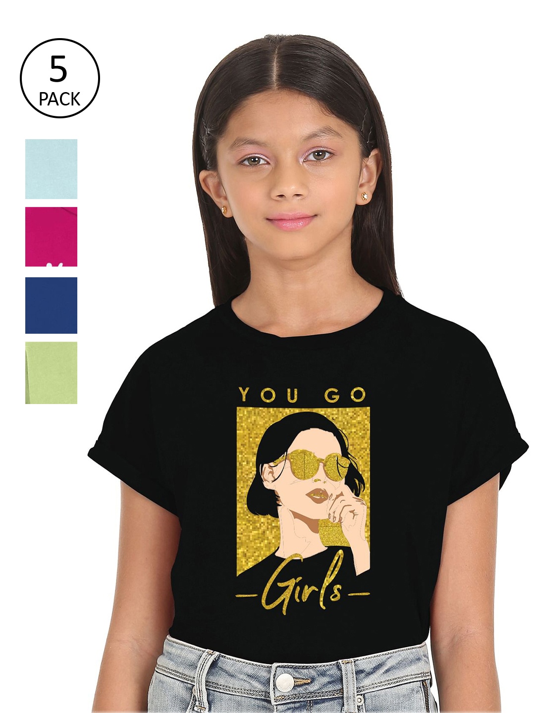 

SUGR Girl Girls Pack Of 5 Assorted Printed Extended Sleeves T-shirt