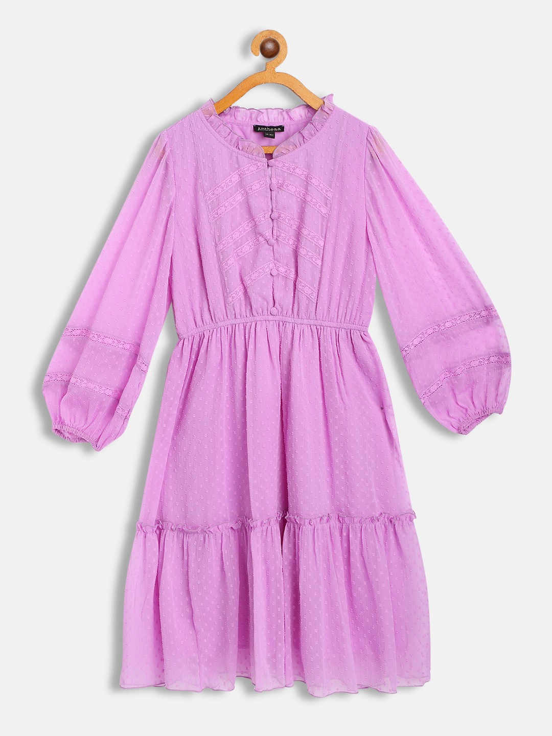 

Antheaa Lavender Chiffon Laced Tiered Dress
