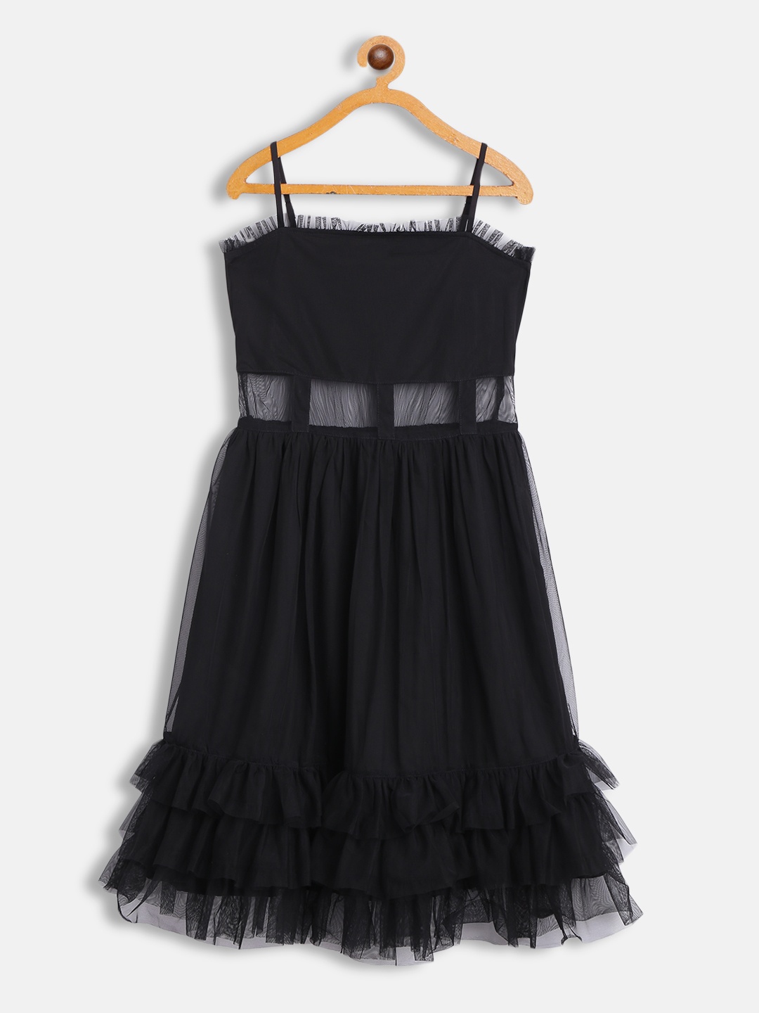 

Antheaa Black Net A-Line Tiered Dress