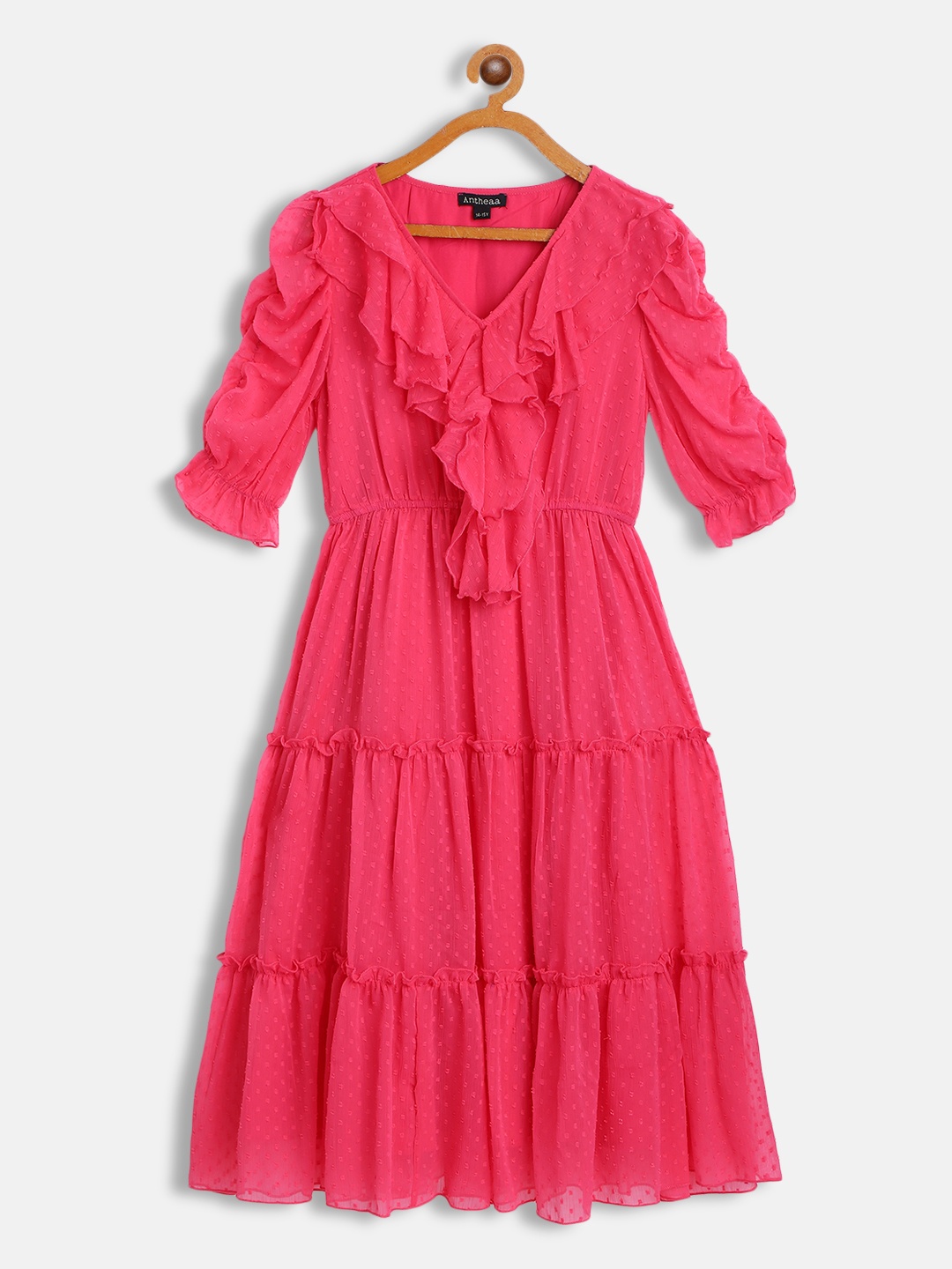 

Antheaa Pink Ruffled Tiered Chiffon Dress