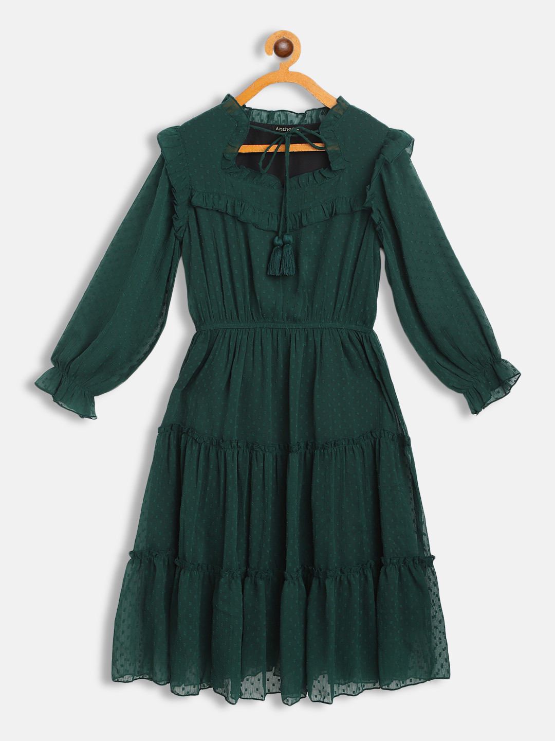 

Antheaa Green Tiered Chiffon Dress