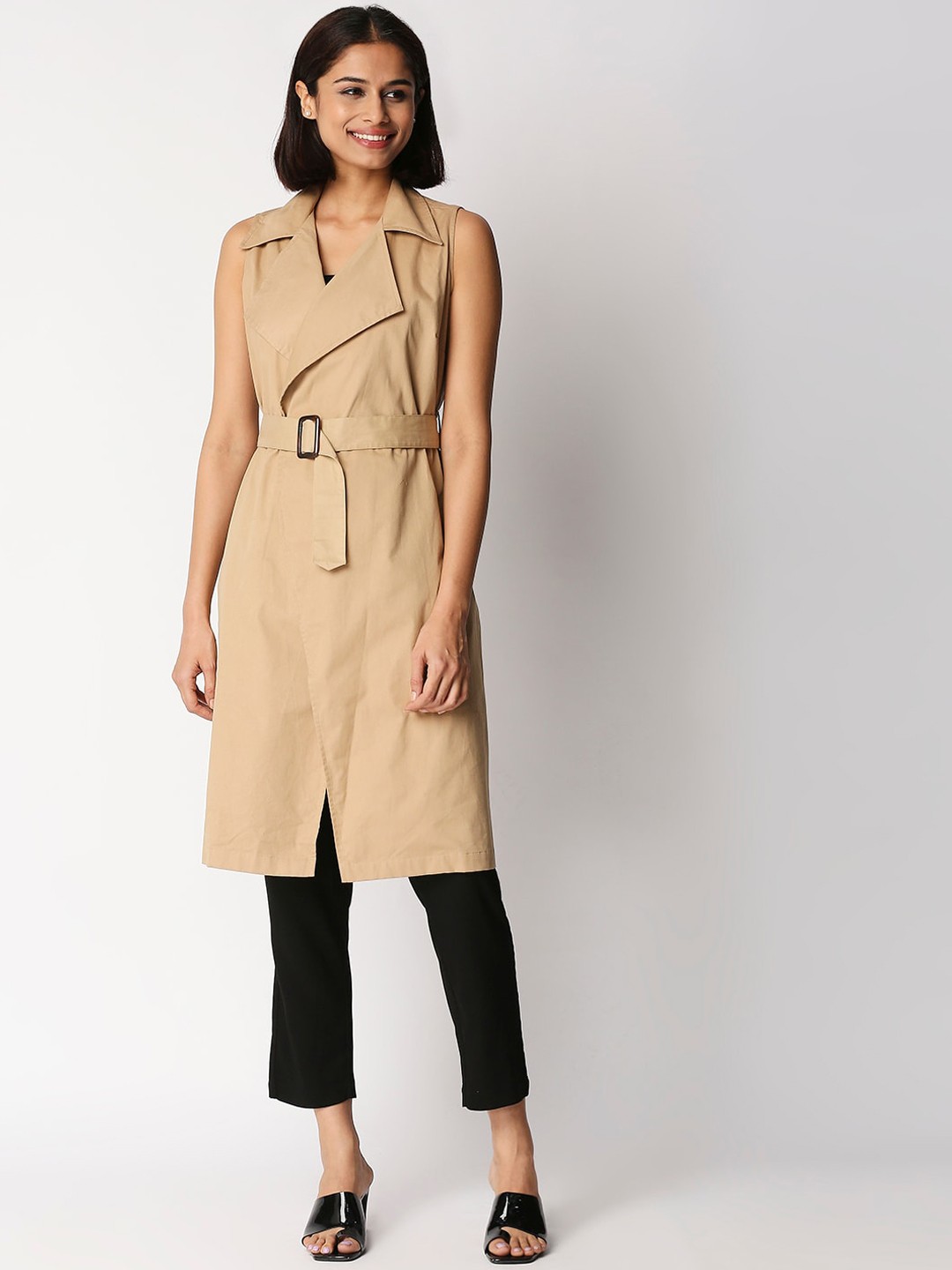 

20Dresses Women Beige Solid Longline Duster Jacket