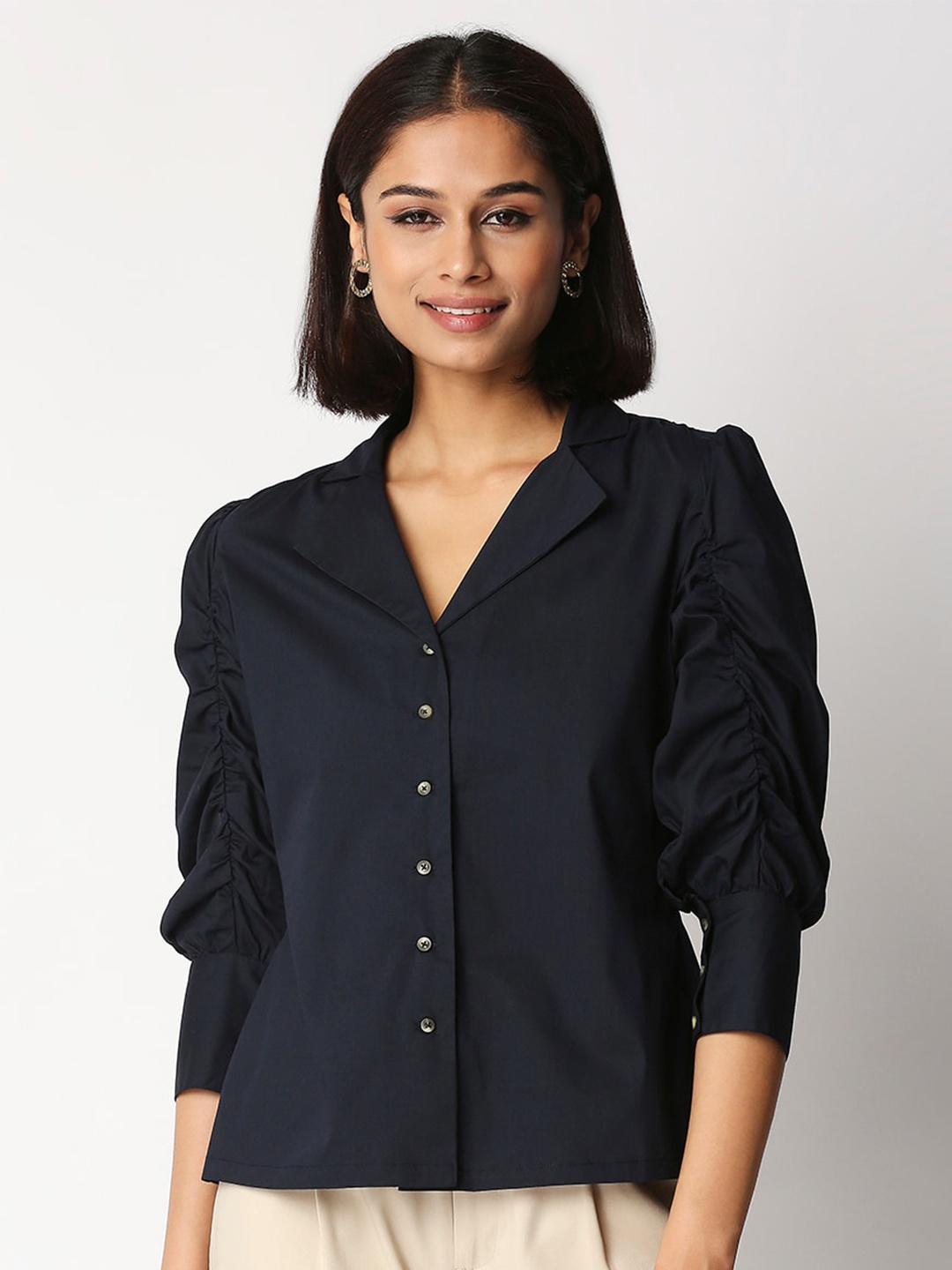 

20Dresses Navy Blue Cotton Shirt Style Top