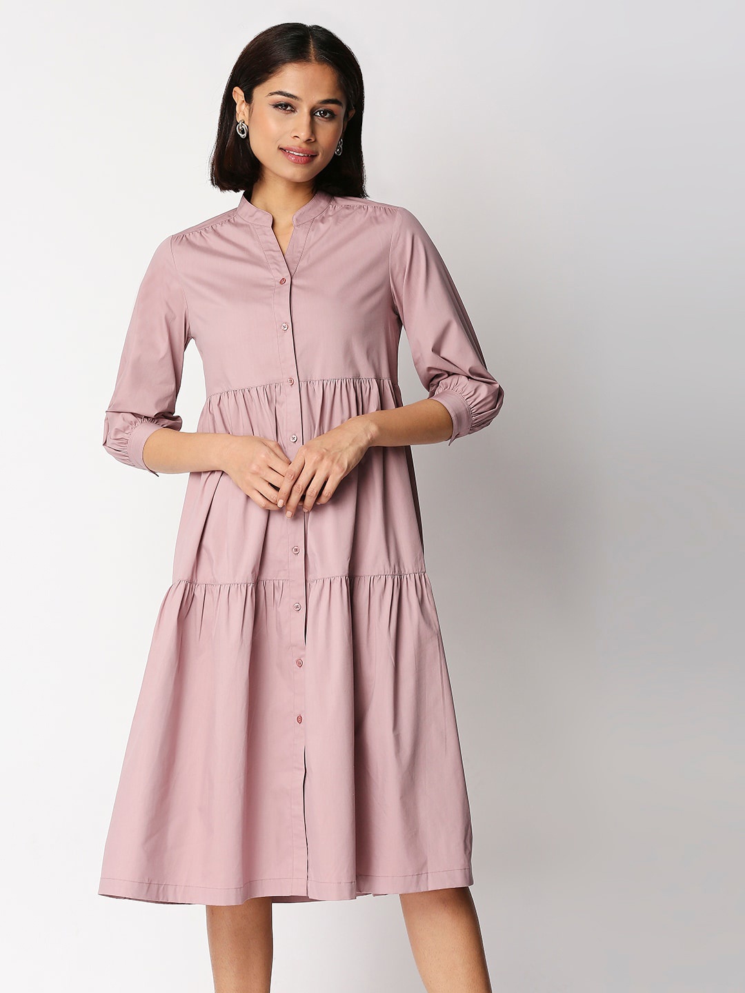 

20Dresses Mauve Cotton Tiered Shirt Midi Dress