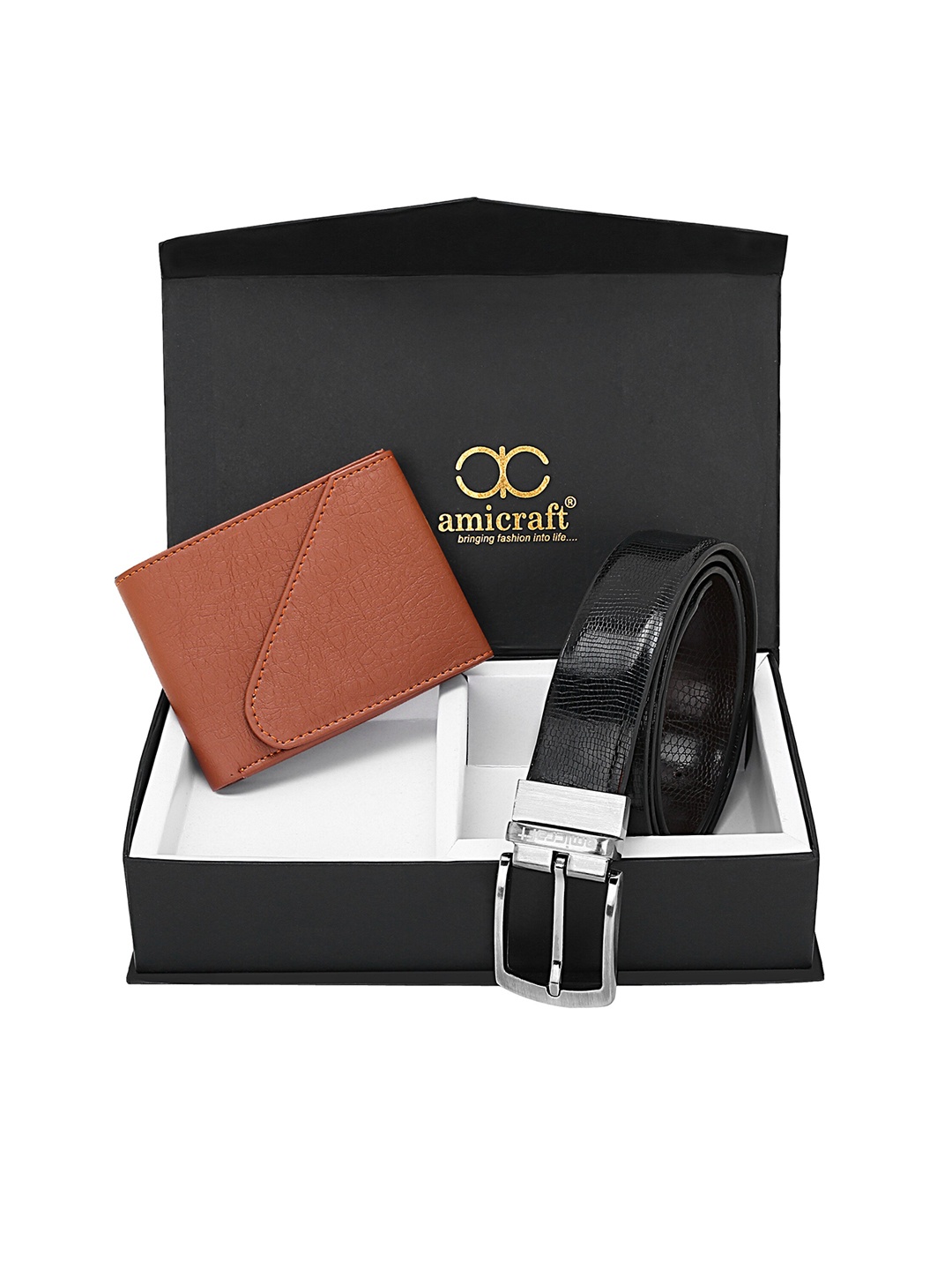 

amicraft Men Wallet & Belt Leather Accessory Gift Set, Black