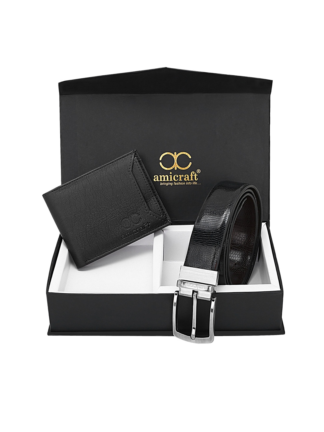 

amicraft Men Black Wallet & Belt Accessory Gift Set