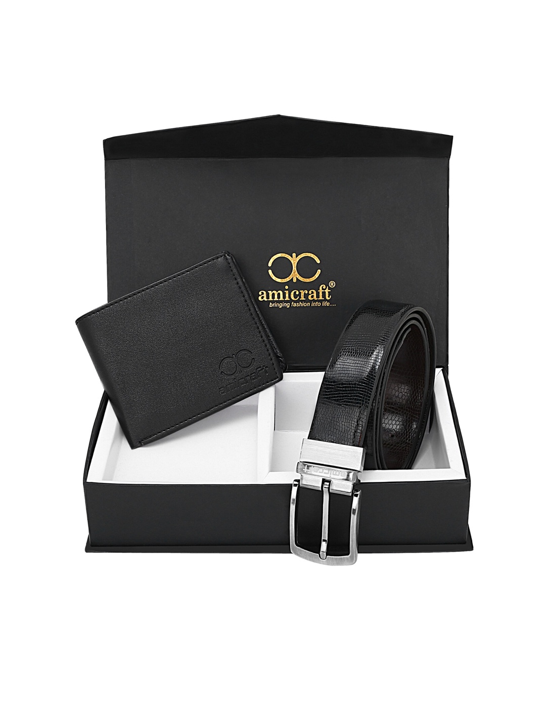 

Amicraft Men Black Wallet & Belt Accessory Gift Set