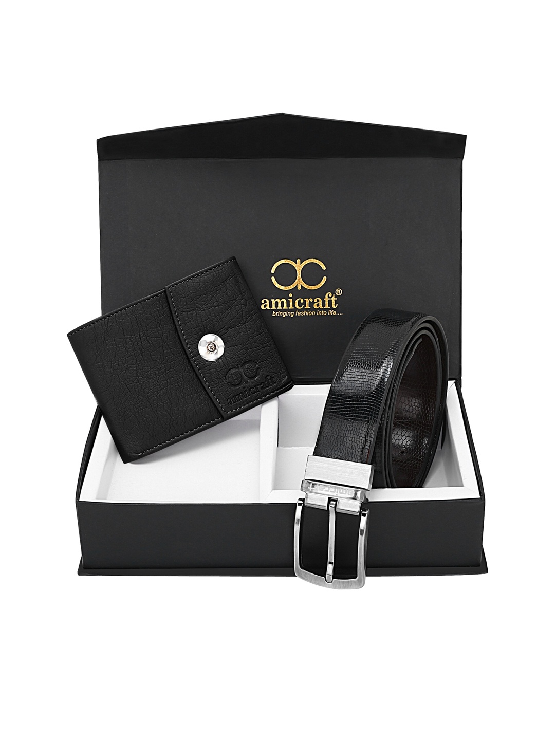 

amicraft Men Black Belt & Wallet Accessary Gift Set