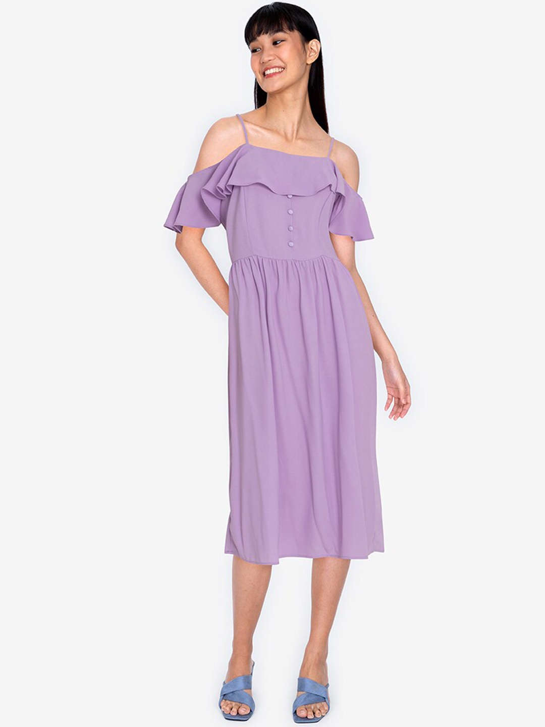 

ZALORA BASICS Women Purple Solid Shoulder Strap A-Line Dress