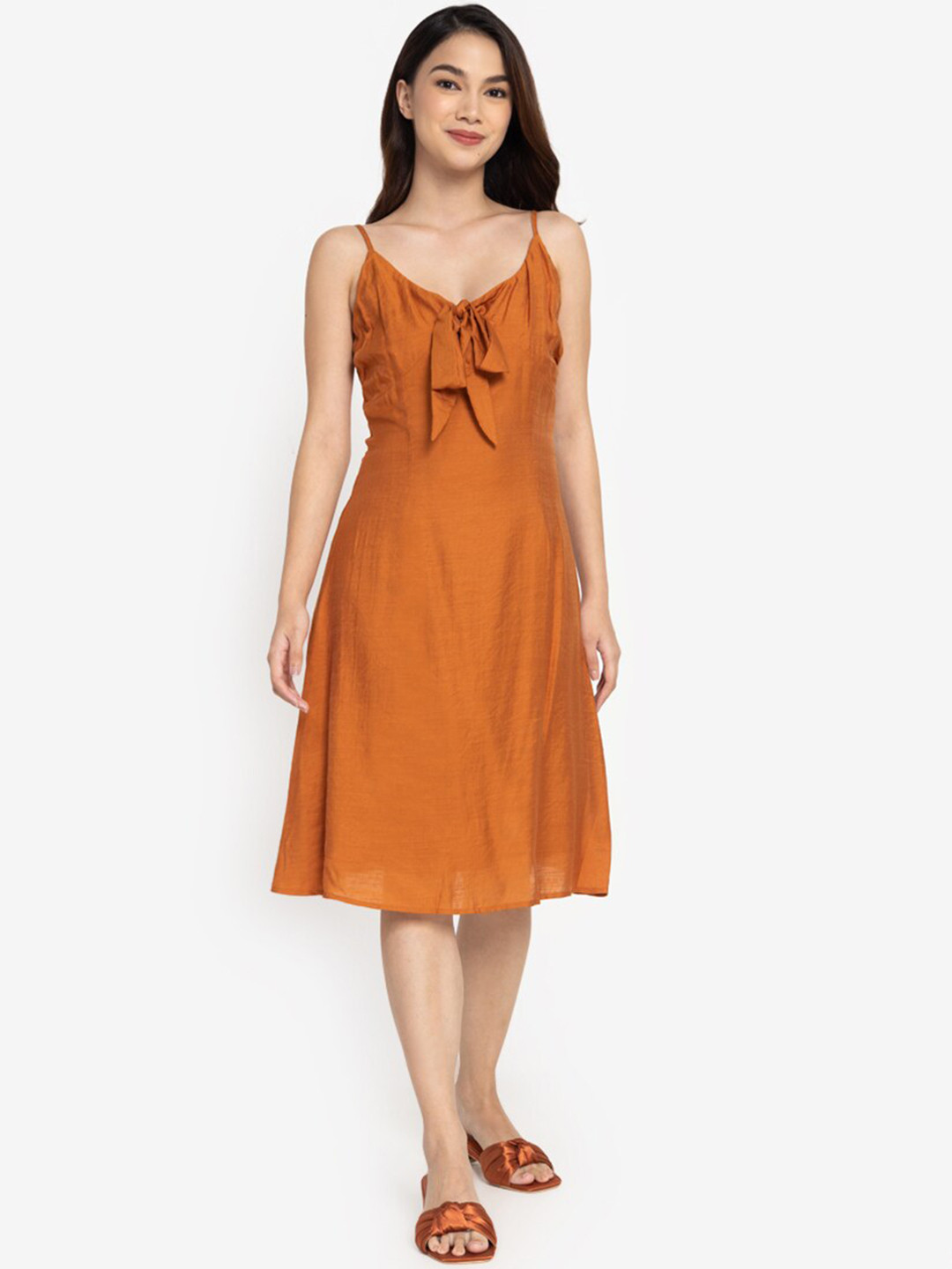 

ZALORA BASICS Mustard Yellow Front Tie Ups A-Line Dress