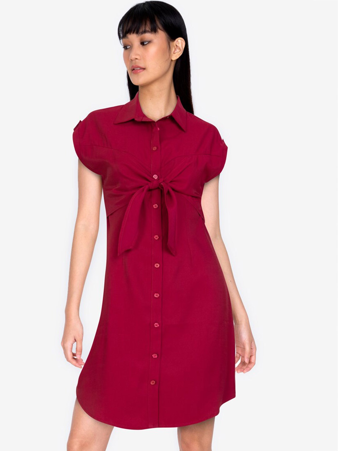 

ZALORA BASICS Red Front Bow Tie Shirt Dress