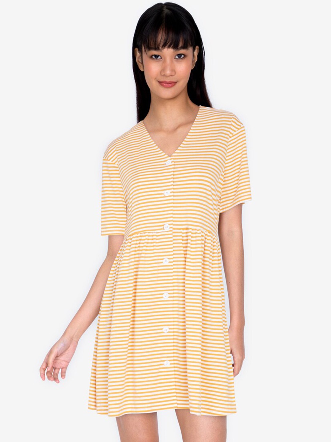 

ZALORA BASICS Yellow Striped A-Line Dress