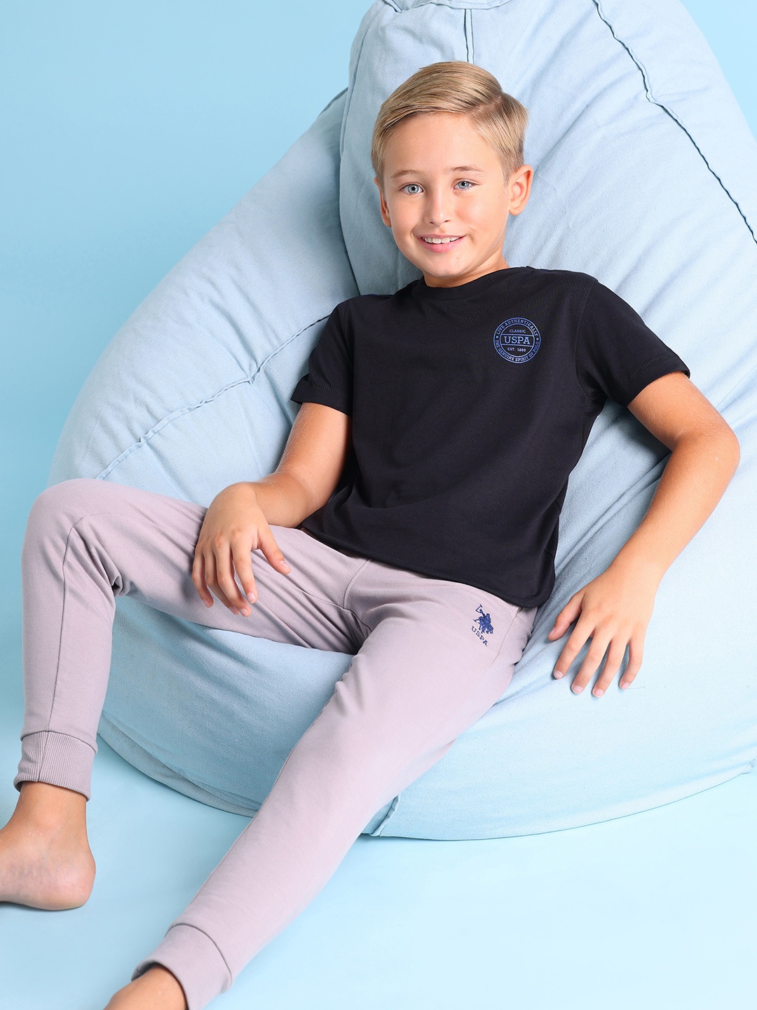 

U.S. Polo Assn. Kids Boys Black Solid Pure Cotton T-shirt