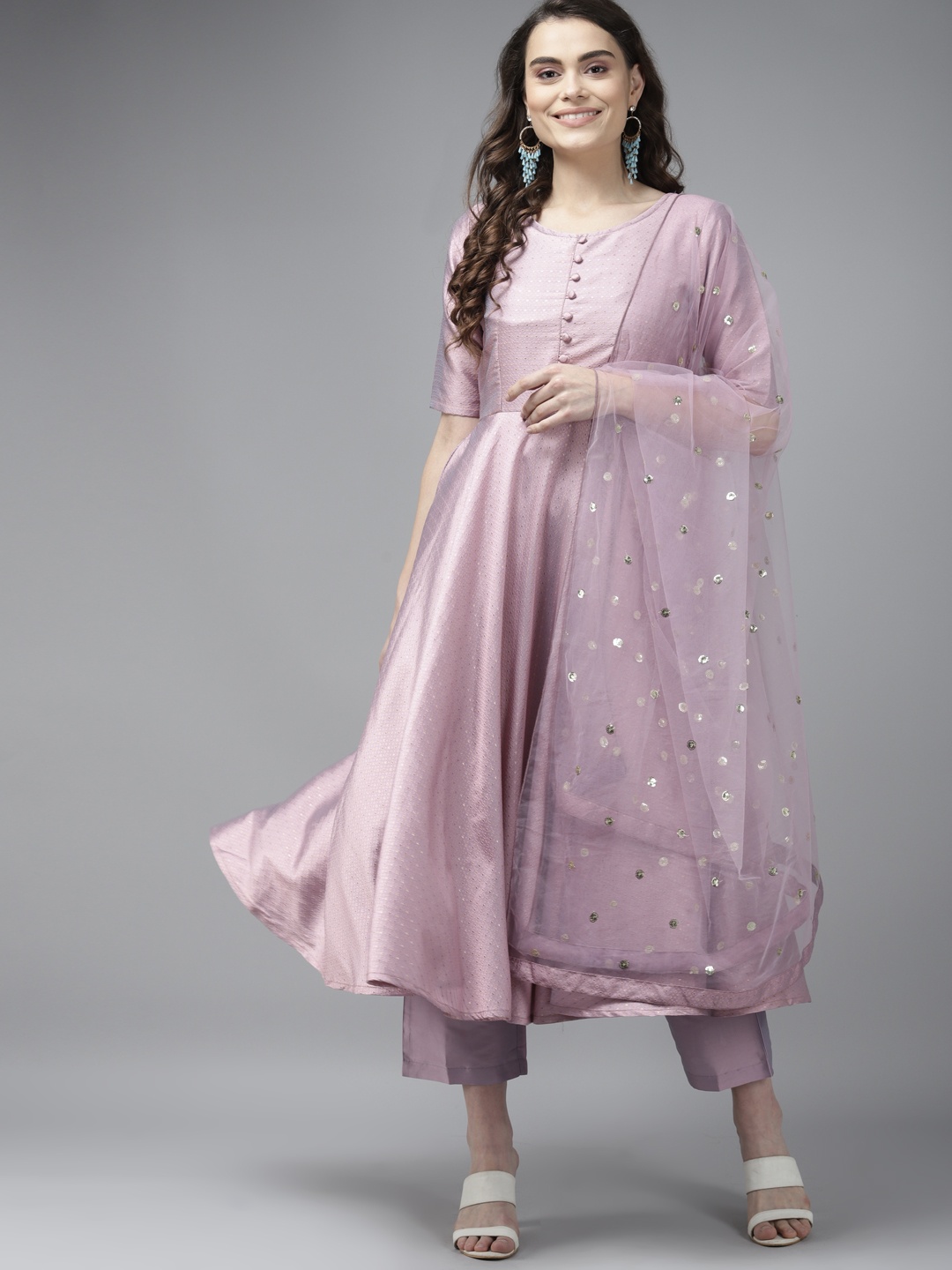 

PANIT Women Lavender Ethnic Motifs Embroidered Kurta with Trousers & Dupatta