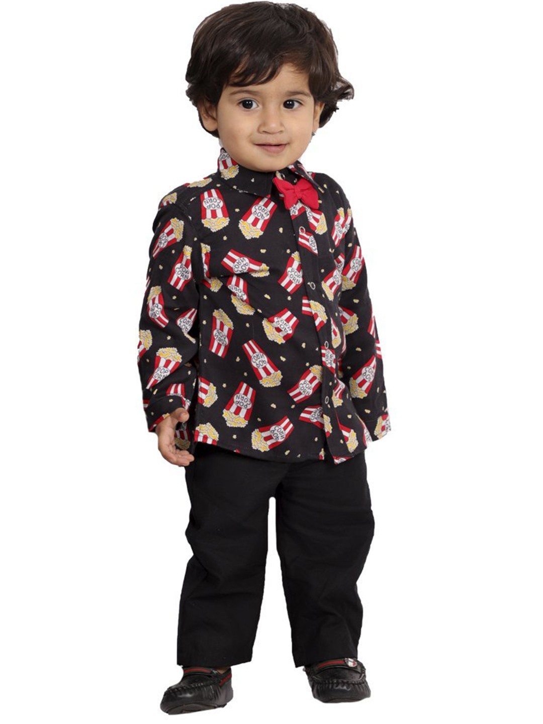 

The Mom Store Boys Black Printed Shirt with Trousers