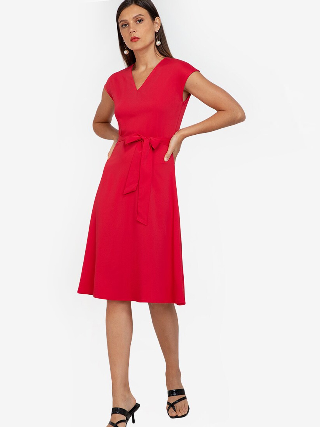 

ZALORA WORK Red Cap Sleeves A-Line Dress
