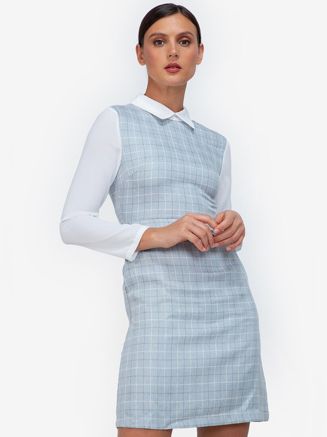 

ZALORA WORK Blue & White Checked Sheath Dress