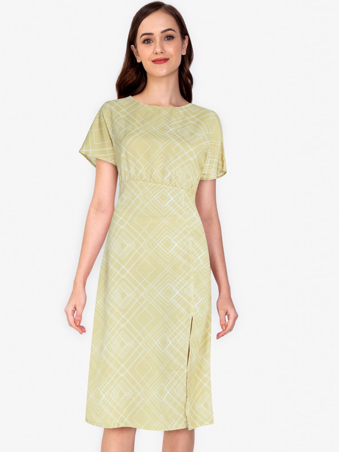 

ZALORA WORK Yellow & White Slit Midi Dress