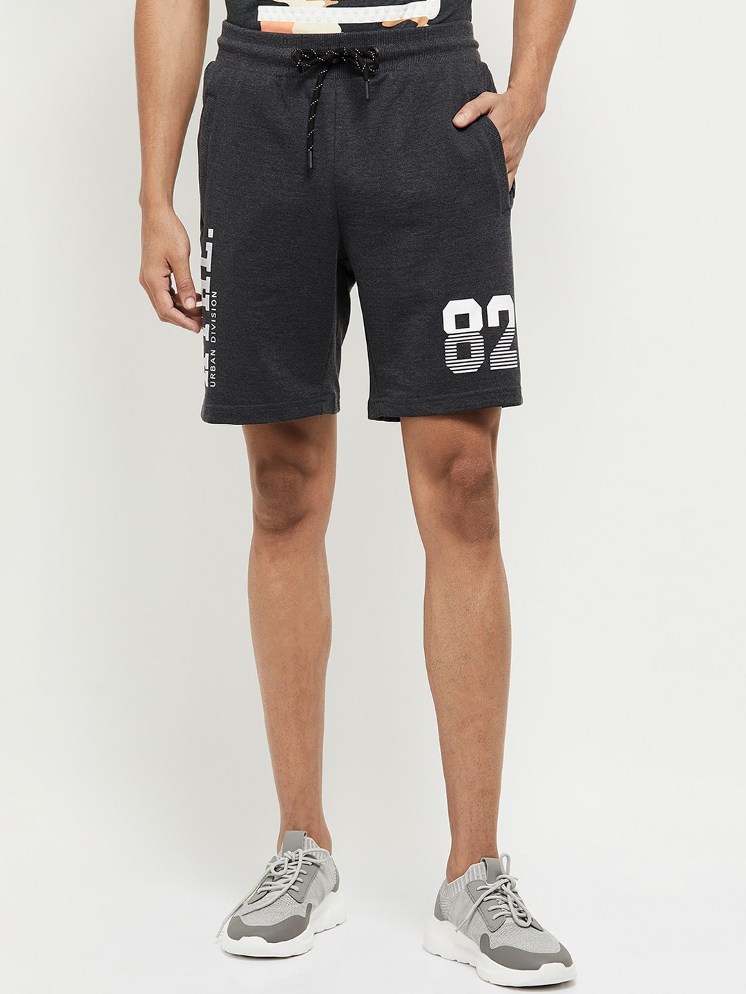 

max Men Charcoal Grey Printed Shorts