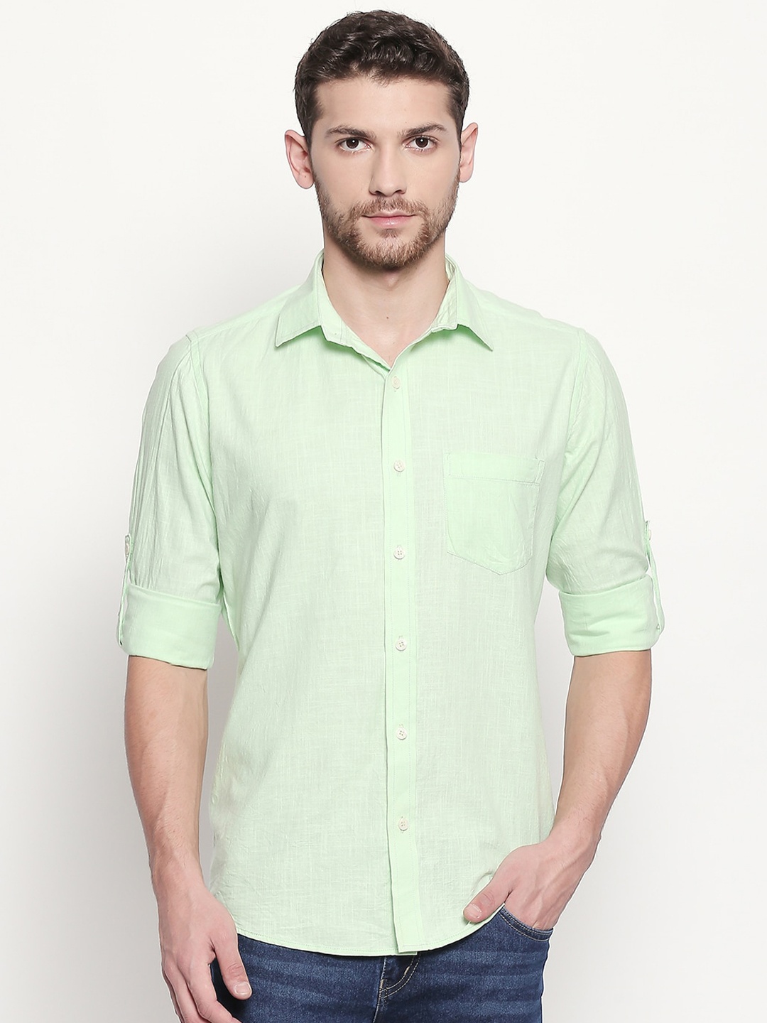 

EVOQ Men Green Solid Casual Shirt